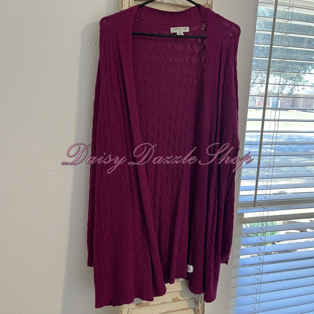 ✨COLDWATER CREEK Wool Blend Cable Knit Open-Front Cardigan Sz XL Magenta Mature✨ - Picture 2 of 7